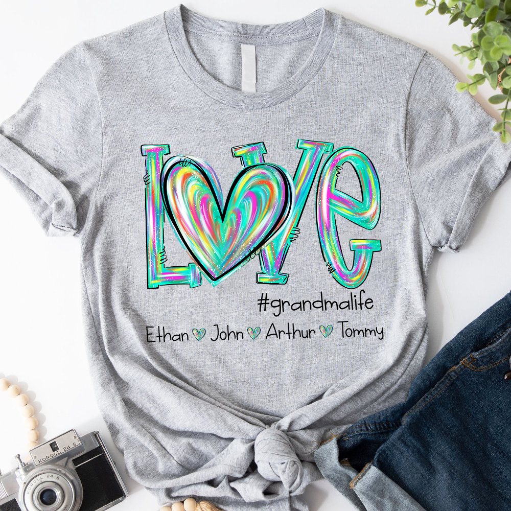 Personalized Love Flower Color 4 Heart For Grandma And Kids Shirt For Grandma & Mom - Mother's Day Gift - Birthday Gift For Her