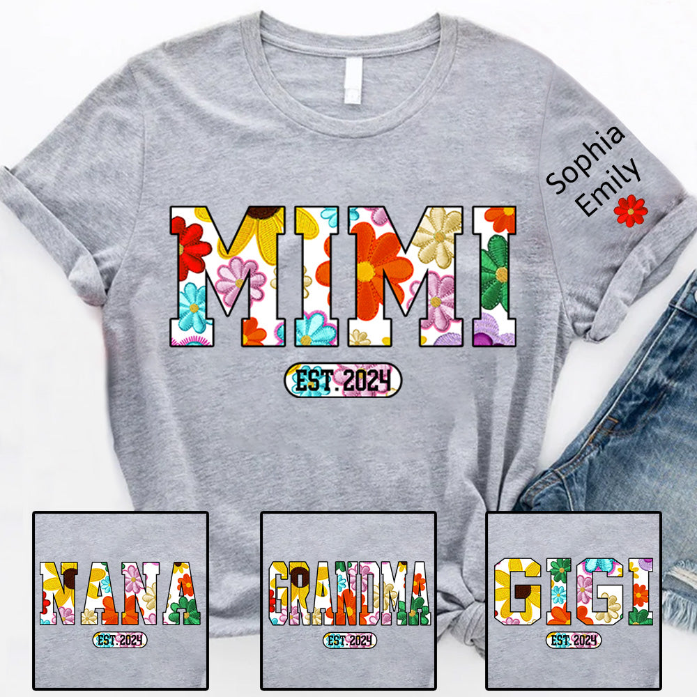 Personalized Mimi Est Spring Floral And Grandkid Shirt