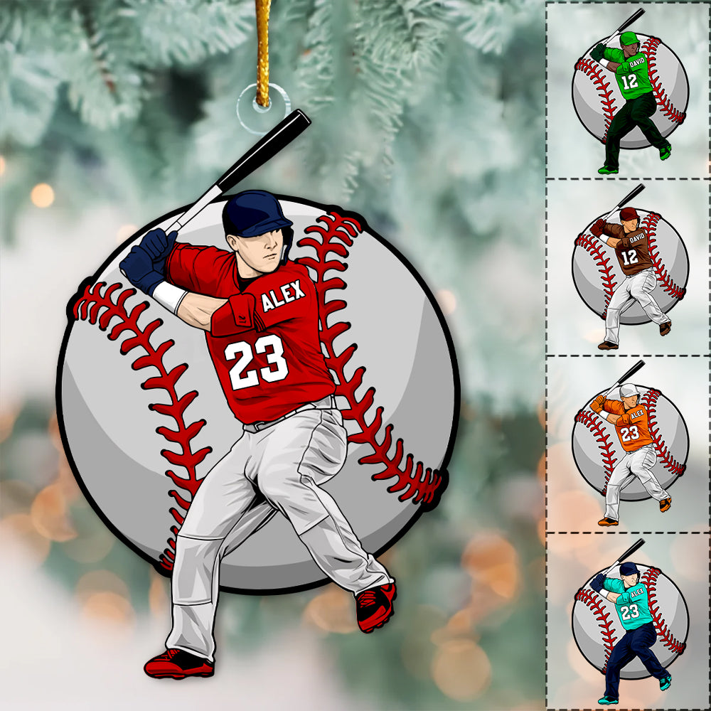 Personalized Baseball Player Ornament, Custom Baseball Christmas Ornament - Personalized Acrylic Baseball Player Ornament