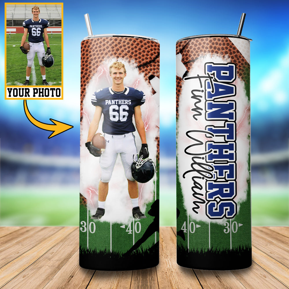 Football Game Day Personalized Skinny Tumbler Custom Photo Gift For Football Player
