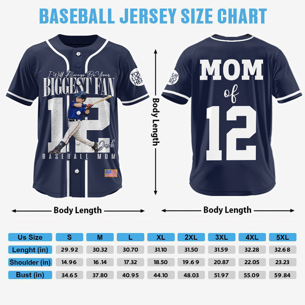 Personalized Baseball Mom Jersey – I'll Always Be Your Biggest Fan- Custom Photo Baseball Player Shirt – Baseball Mom Gift T1807
