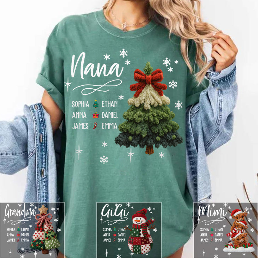 Nana Christmas Sweatshirt with Grandkids’ Names, Cute Tree Holiday Gift