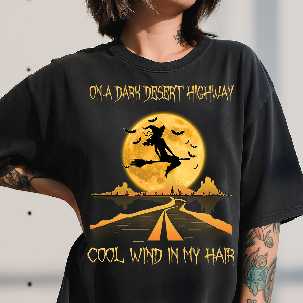 On A Dark Desert Highway Cool Wind In My Hair Road And Moon Shirts