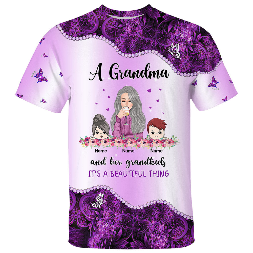 A Grandma And Her Grandkids It's A Beautiful Thing Personalized All Over Print Shirt