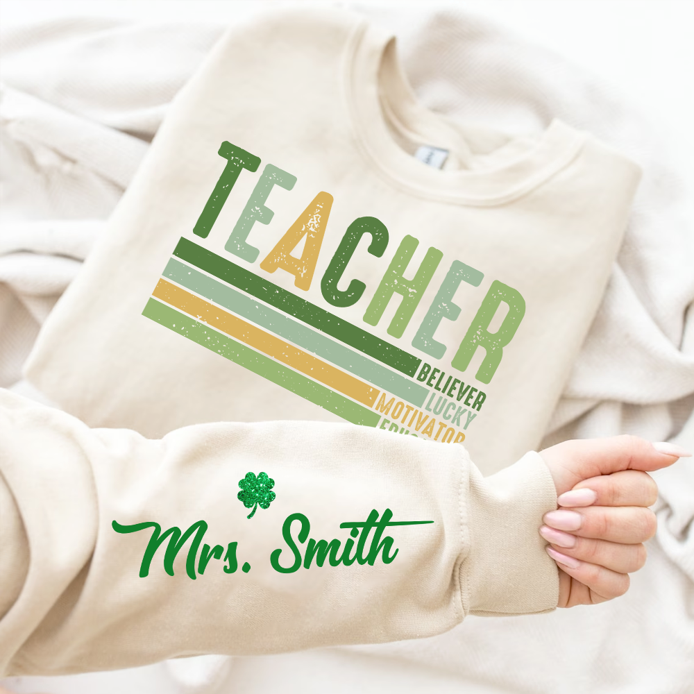 Teacher St Patrick Day Custom Shirt, Lucky Teacher Custom Shirt For Teacher