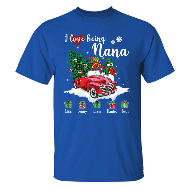 Personalized I Love Being A Nana Christmas Shirt - Custom Nickname & Grandkid's Name