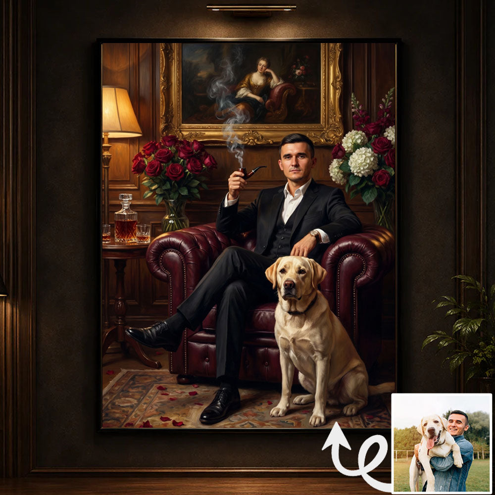Personalized Dogfather Pet Portrait Canvas – Custom Upload Photo Dog Poster