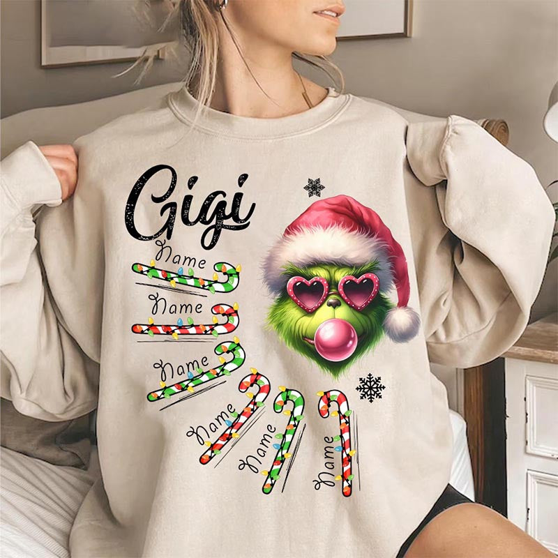 Personalized Grandma Christmas Candy Cane Coquette Bow Shirt, Custom Nana Mimi Funny Christmas Gift