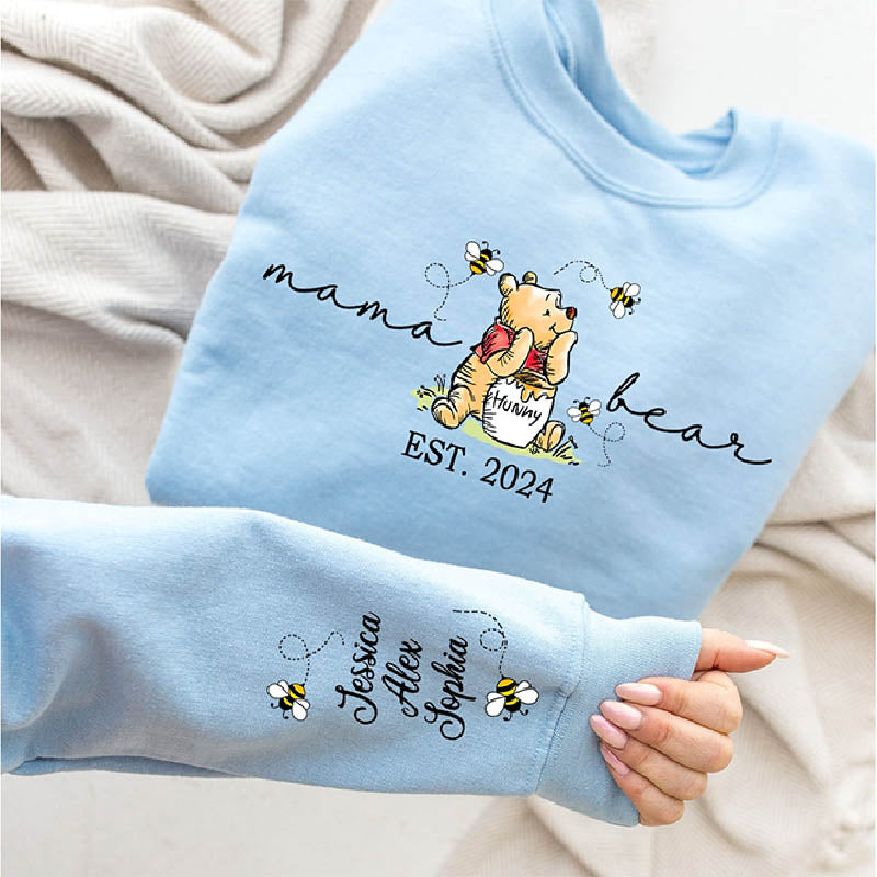 Custom Mama Bear Sweatshirt,Mama Est with Kids Name on Sleeve Sweatshirt, Personalized Mom Sweatshirt, Nana, Grandma, Gigi, Mothers Day Shirt