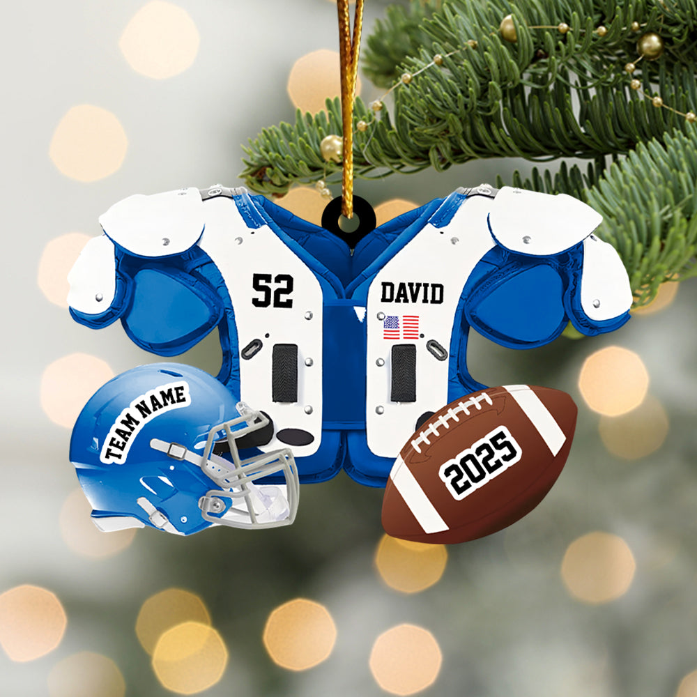 Personalized Football American Christmas Ornament, Custom Name Ornament, Football Vest Car Ornament, Flat 2D Ornament Hv01