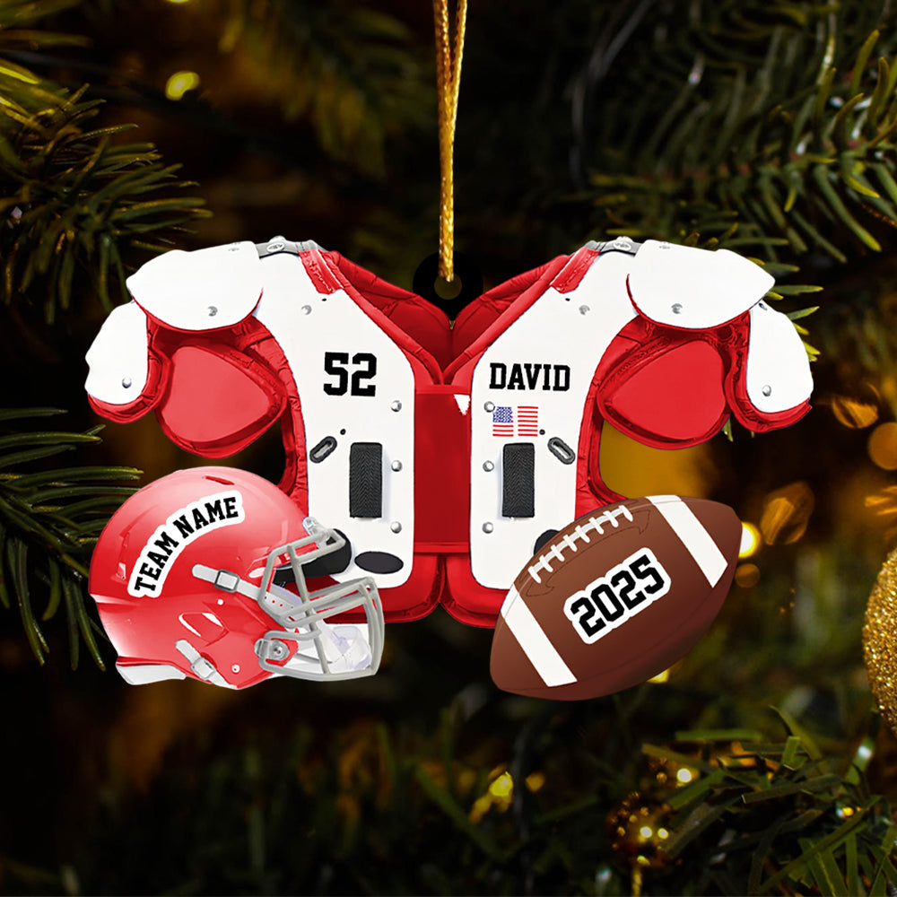 Personalized Football American Christmas Ornament, Custom Name Ornament, Football Vest Car Ornament, Flat 2D Ornament Hv01