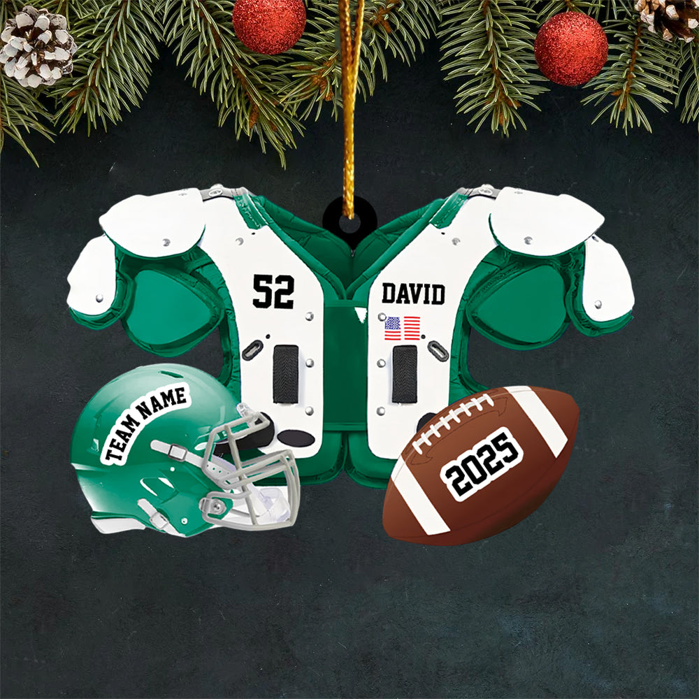 Personalized Football American Christmas Ornament, Custom Name Ornament, Football Vest Car Ornament, Flat 2D Ornament Hv01