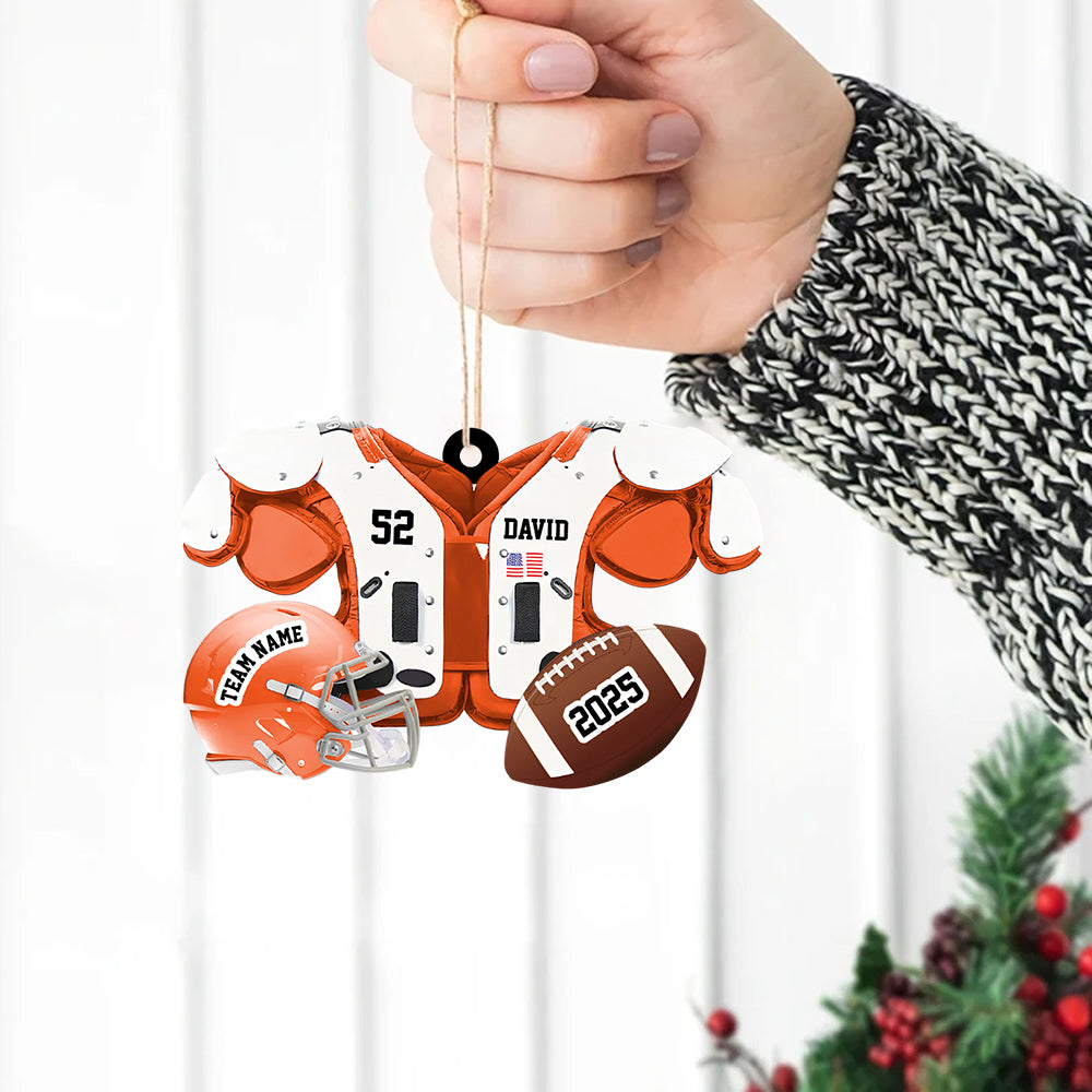 Personalized Football American Christmas Ornament, Custom Name Ornament, Football Vest Car Ornament, Flat 2D Ornament Hv01