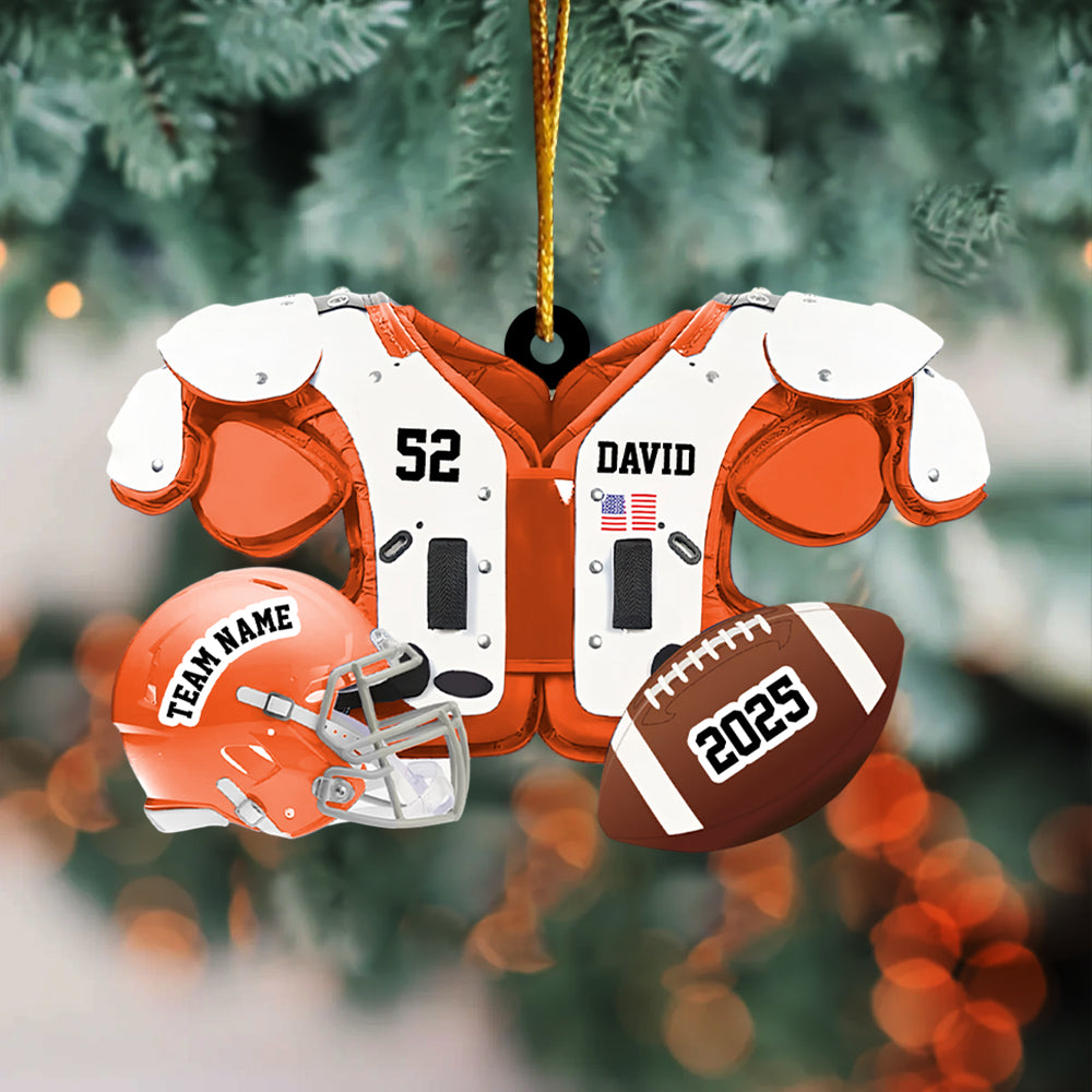 Personalized Football American Christmas Ornament, Custom Name Ornament, Football Vest Car Ornament, Flat 2D Ornament Hv01
