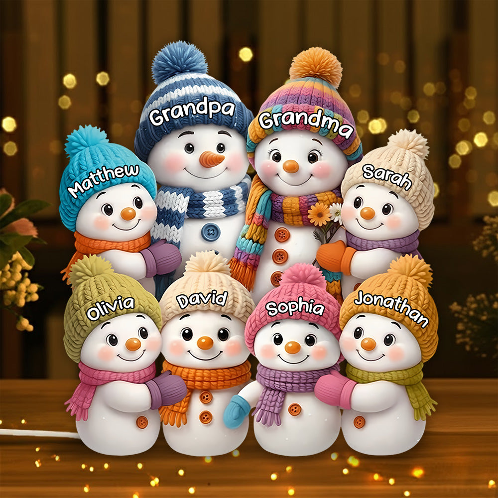 Snowman Family Acrylic Light Box With Knitted Hats, Cozy Holiday Scene For Grandparents, Warm Winter Décor, A Heartfelt Christmas Gift