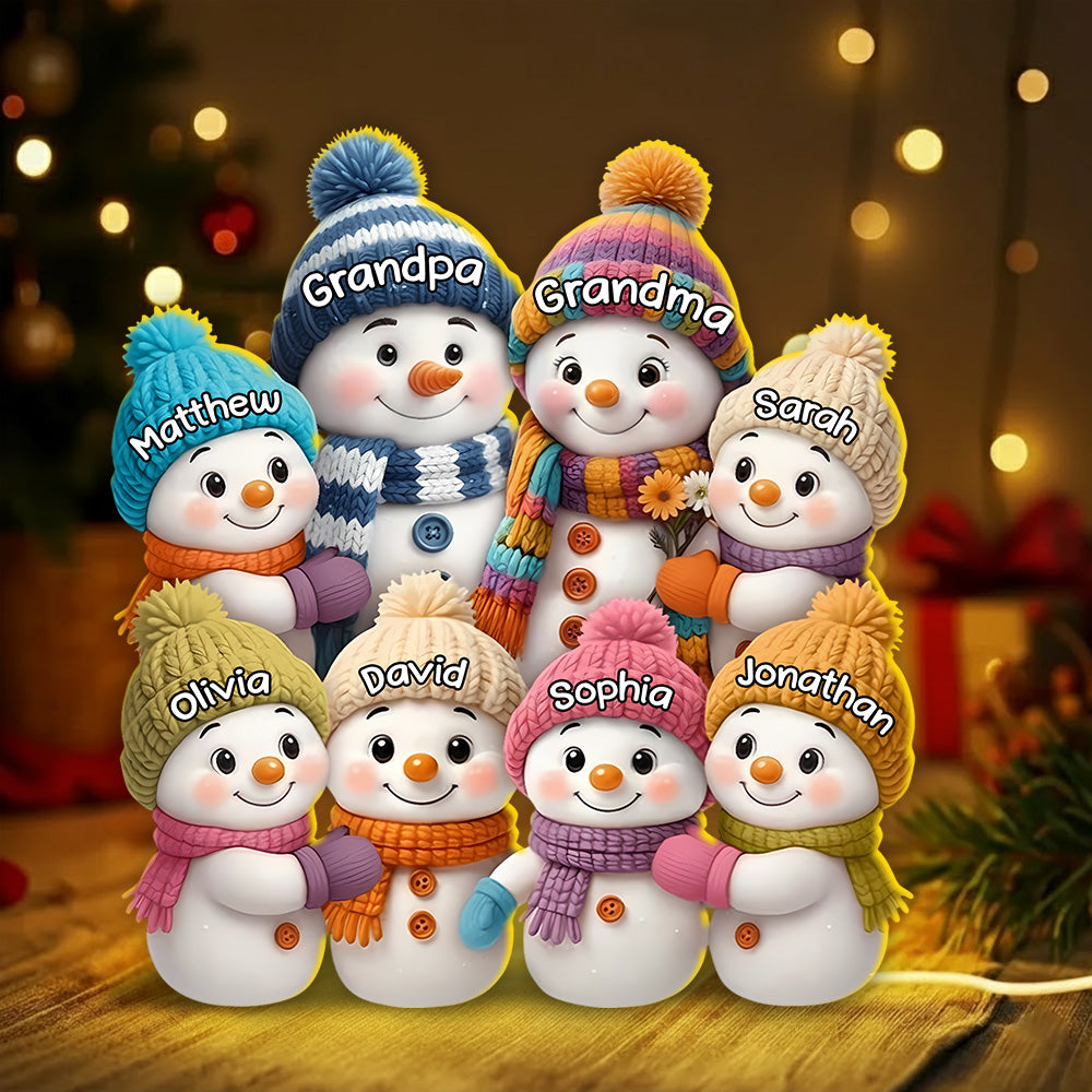 Snowman Family Acrylic Light Box With Knitted Hats, Cozy Holiday Scene For Grandparents, Warm Winter Décor, A Heartfelt Christmas Gift