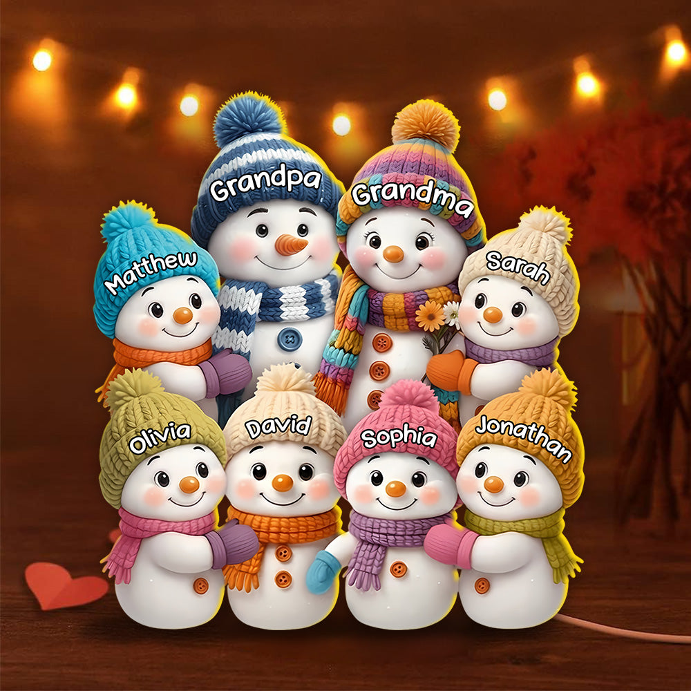 Snowman Family Acrylic Light Box With Knitted Hats, Cozy Holiday Scene For Grandparents, Warm Winter Décor, A Heartfelt Christmas Gift