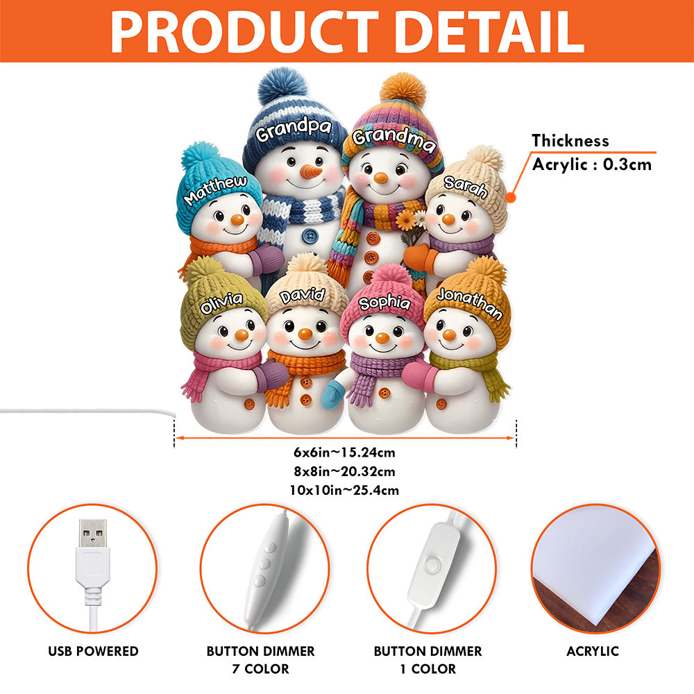 Snowman Family Acrylic Light Box With Knitted Hats, Cozy Holiday Scene For Grandparents, Warm Winter Décor, A Heartfelt Christmas Gift