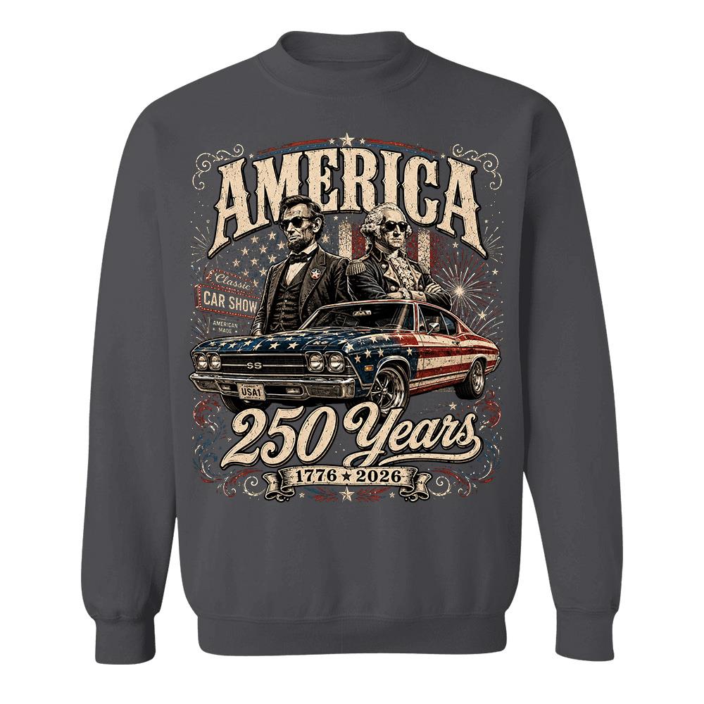 250 Years America Anniversary Classic Car Shirt, George Washington & Lincoln Playing Guitar, Funny 4th of July Tee For Car Lovers Hv01