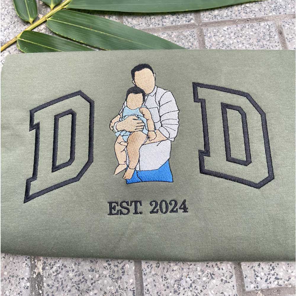 Embroidered Dad T-shirt, Embroidery Photo, Custom Embroidered Shirt, Custom Photo Shirt, Custom Picture, Fathers Day Shirt Vr2