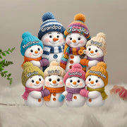 Snowman Family Acrylic Light Box With Knitted Hats, Cozy Holiday Scene For Grandparents, Warm Winter Décor, A Heartfelt Christmas Gift