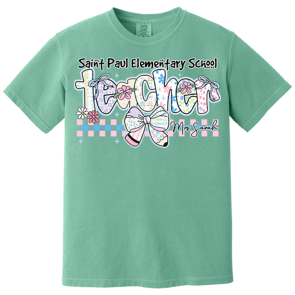 Teacher Back To School - Personalized Flower Shirt For Teacher - Custom School & Teacher Name NA04 Nh00