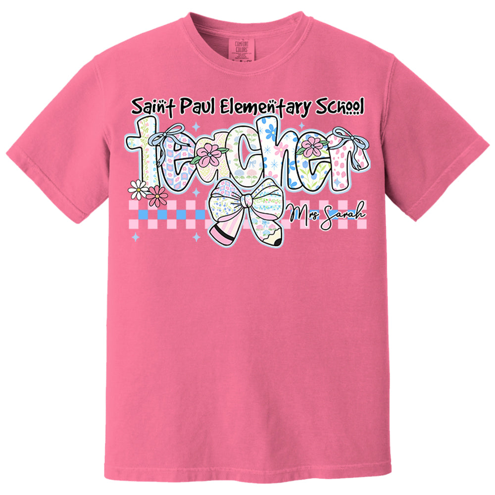 Teacher Back To School - Personalized Flower Shirt For Teacher - Custom School & Teacher Name NA04 Nh00