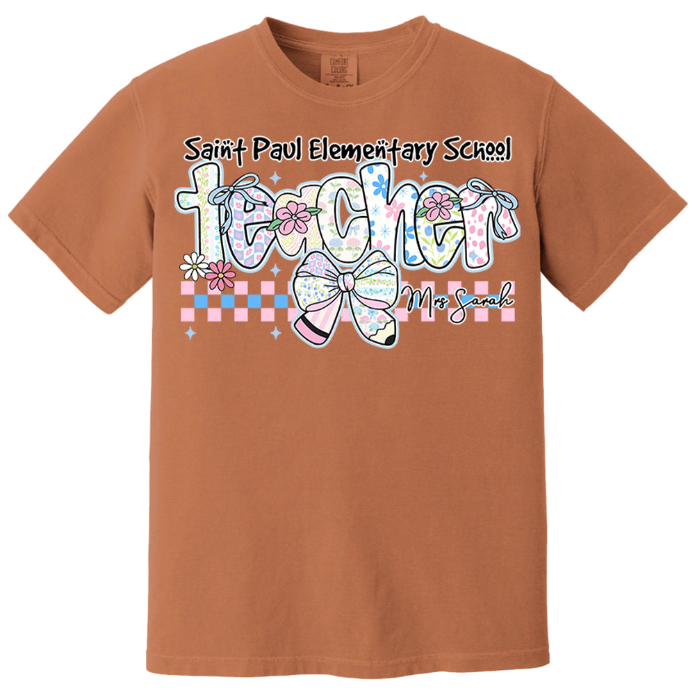 Teacher Back To School - Personalized Flower Shirt For Teacher - Custom School & Teacher Name NA04 Nh00