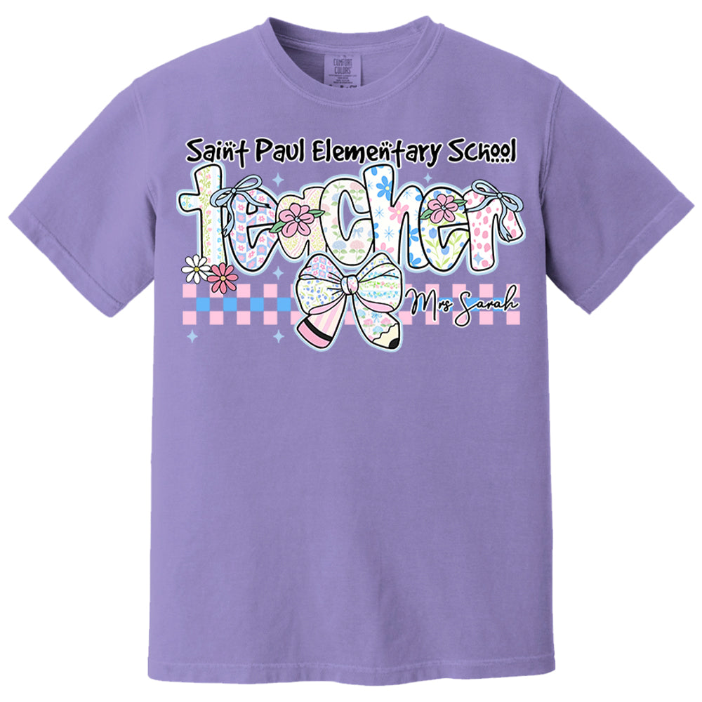 Teacher Back To School - Personalized Flower Shirt For Teacher - Custom School & Teacher Name NA04 Nh00
