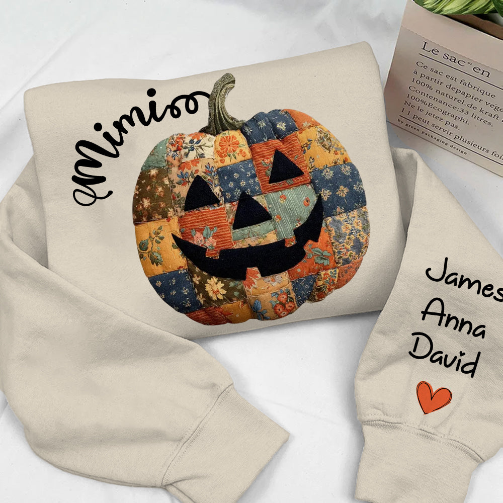 Personalized Mimi Pumpkin Sweatshirt, Custom Halloween Gift for Grandma With Grandkids' Names Nh00