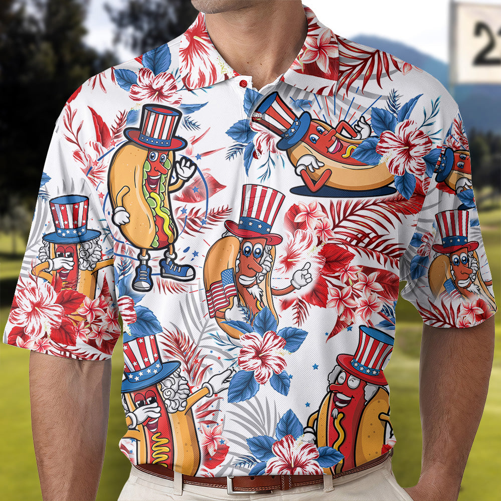 Hotdog Independence Day Tropical 3D Polo T-Shirt