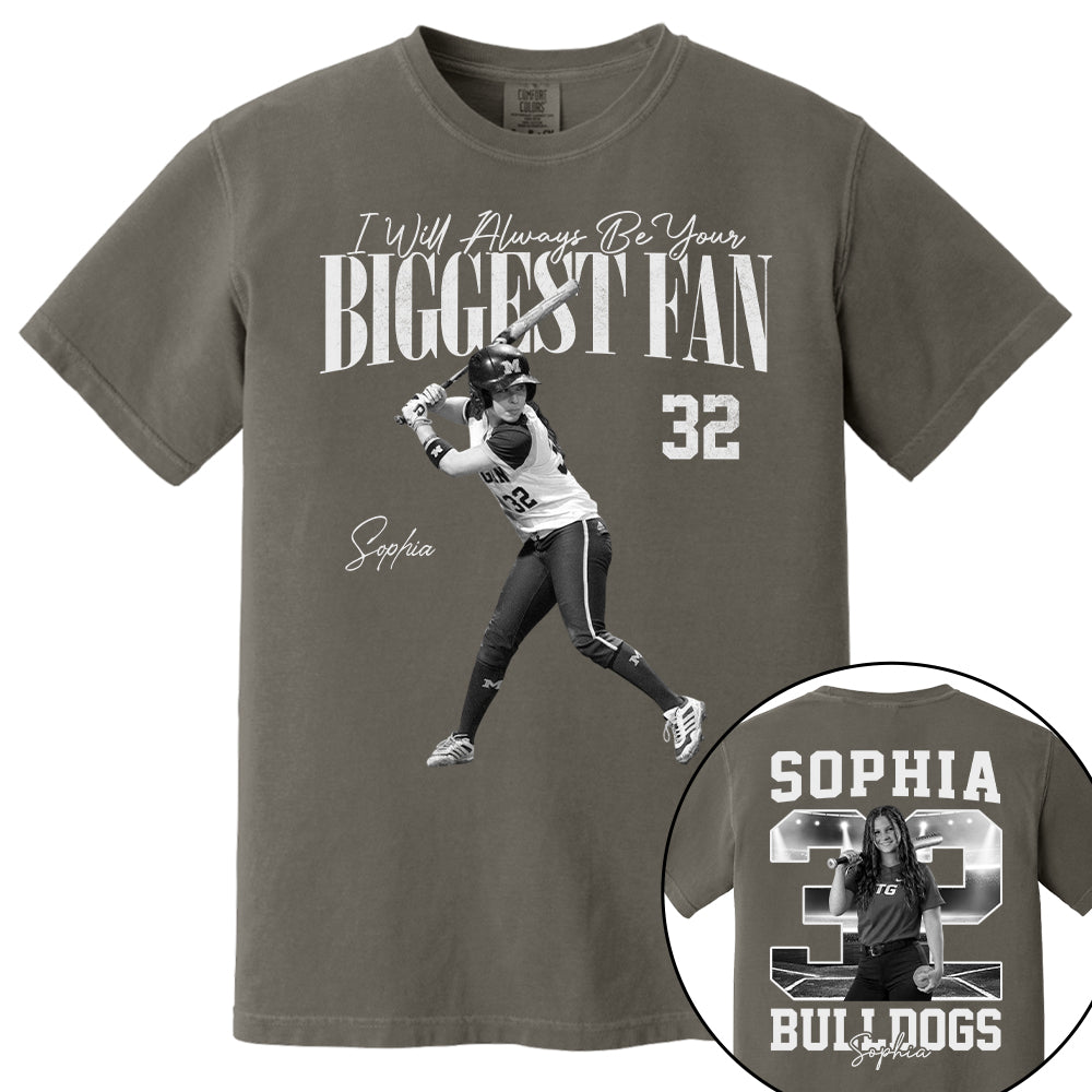 I'll Always Be Your Biggest Fan - Washed Tee Retro Bootleg Shirt - Custom Photo Softball Player Gift For Softball Lovers T1807 T24