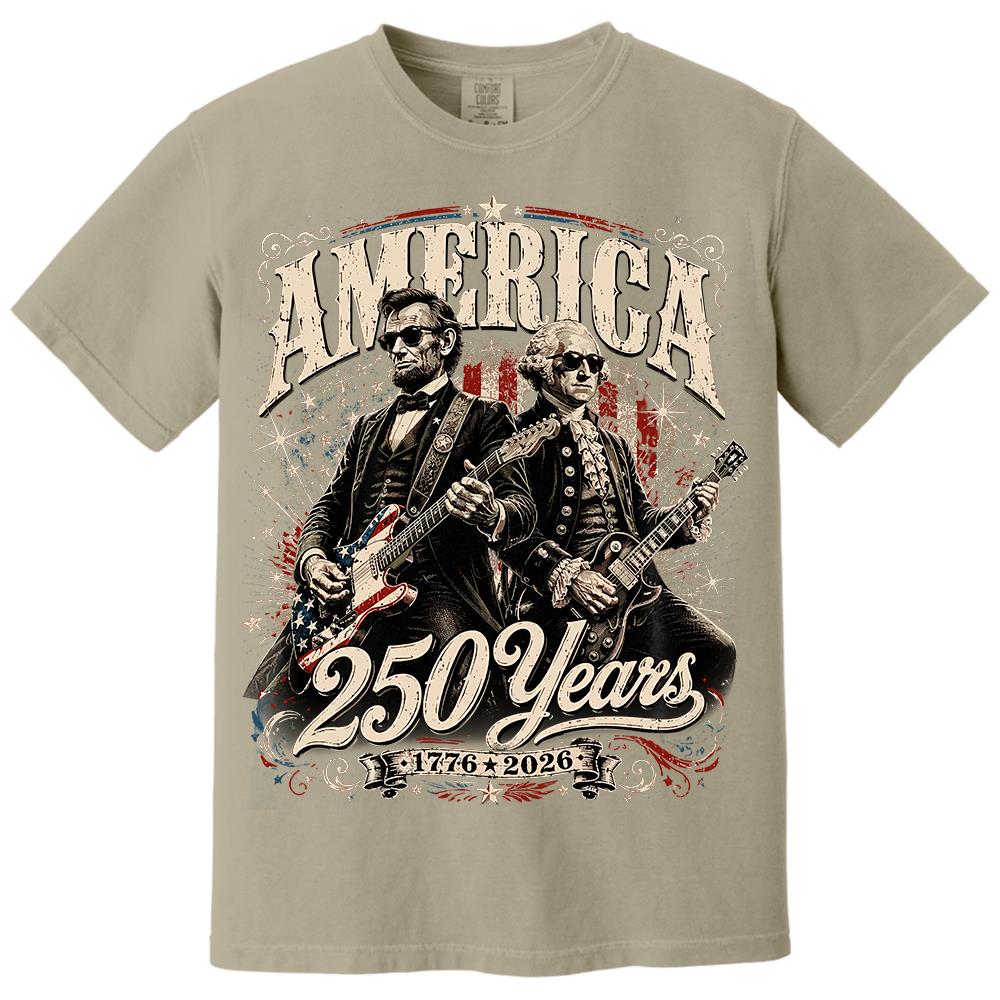 250 Years America Anniversary Guitar Shirt, George Washington & Lincoln Playing Guitar, Funny 4th of July Rock Tee Hv01