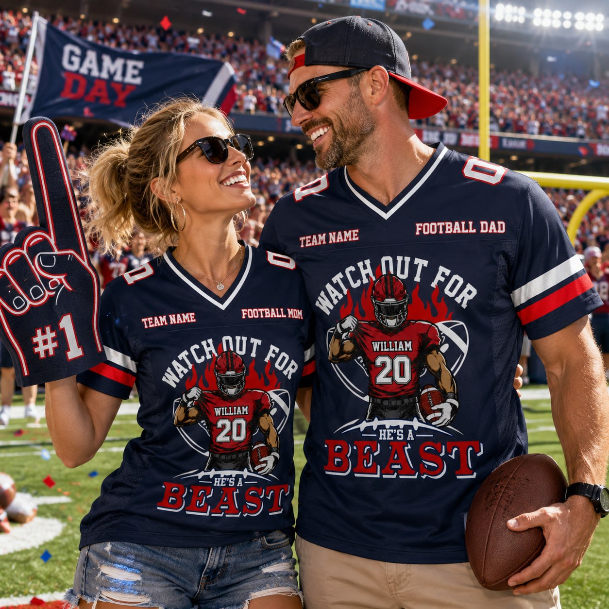 Watch Out for He’s a Beast Personalized Football Mom Jersey Custom Team Name & Player Number Shirt Na02 Pt99