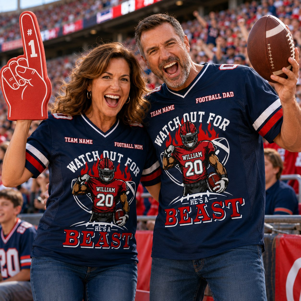 Watch Out for He’s a Beast Personalized Football Mom Jersey Custom Team Name & Player Number Shirt Na02 Pt99