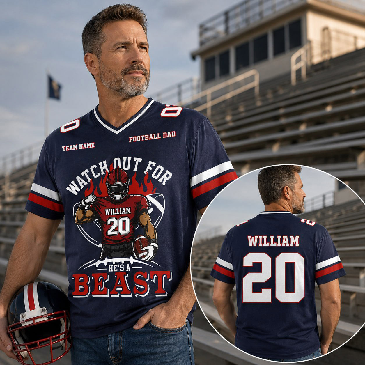 Watch Out for He’s a Beast Personalized Football Mom Jersey Custom Team Name & Player Number Shirt Na02 Pt99