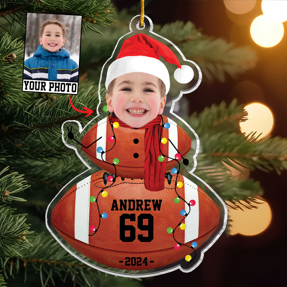 Custom Photo American Football Snowman Ornament - Gifts For Players, Team, Boys - Personalized Acrylic Ornament Tu20