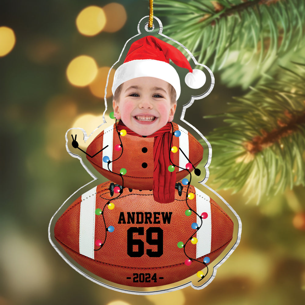 Custom Photo American Football Snowman Ornament - Gifts For Players, Team, Boys - Personalized Acrylic Ornament Tu20