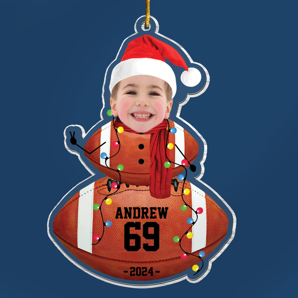 Custom Photo American Football Snowman Ornament - Gifts For Players, Team, Boys - Personalized Acrylic Ornament Tu20