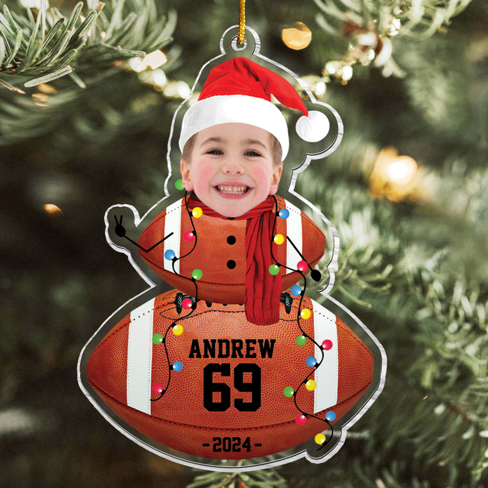 Custom Photo American Football Snowman Ornament - Gifts For Players, Team, Boys - Personalized Acrylic Ornament Tu20