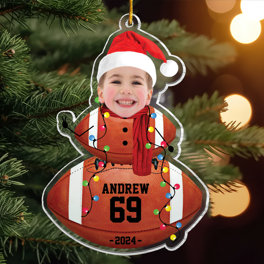 Custom Photo American Football Snowman Ornament - Gifts For Players, Team, Boys - Personalized Acrylic Ornament Tu20