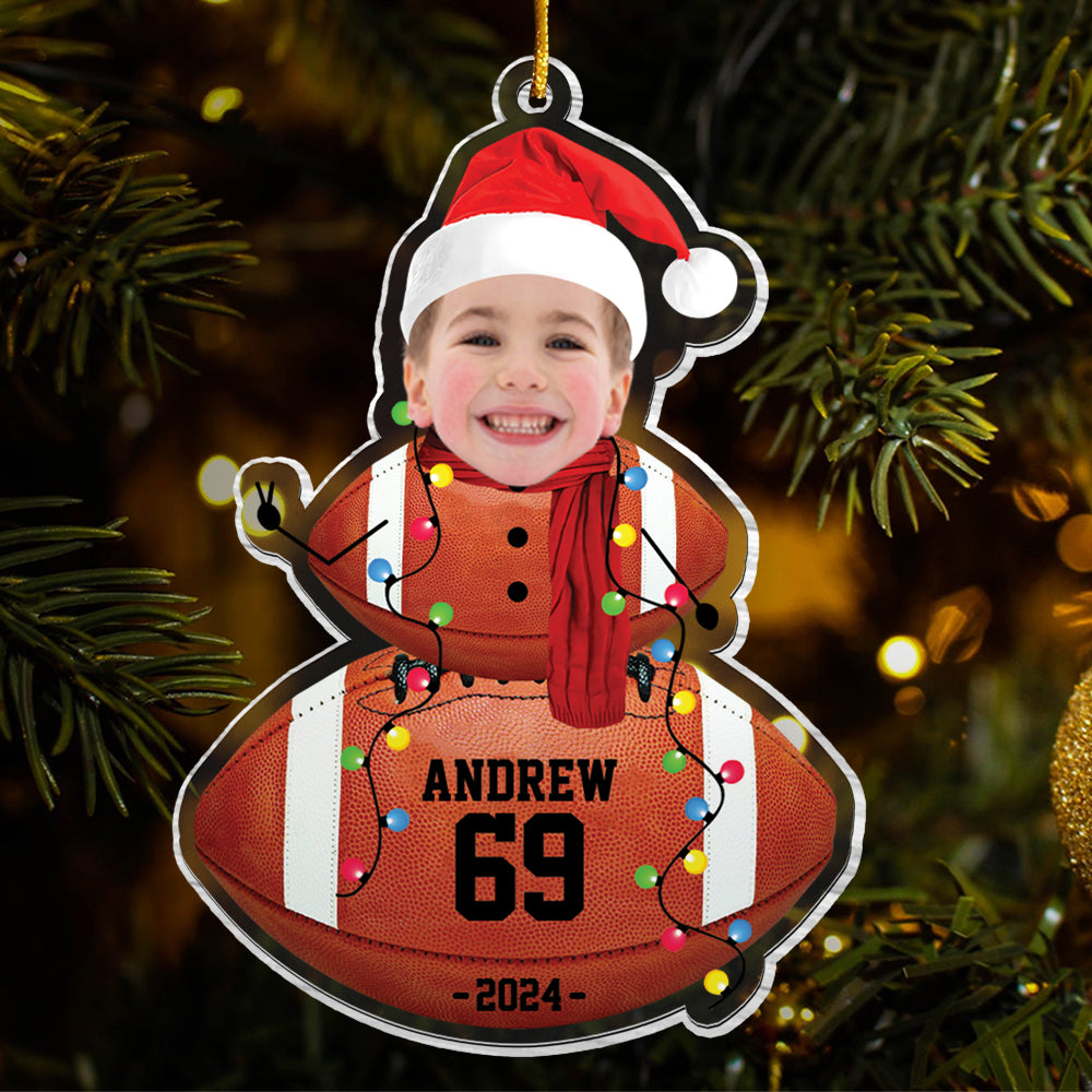 Custom Photo American Football Snowman Ornament - Gifts For Players, Team, Boys - Personalized Acrylic Ornament Tu20
