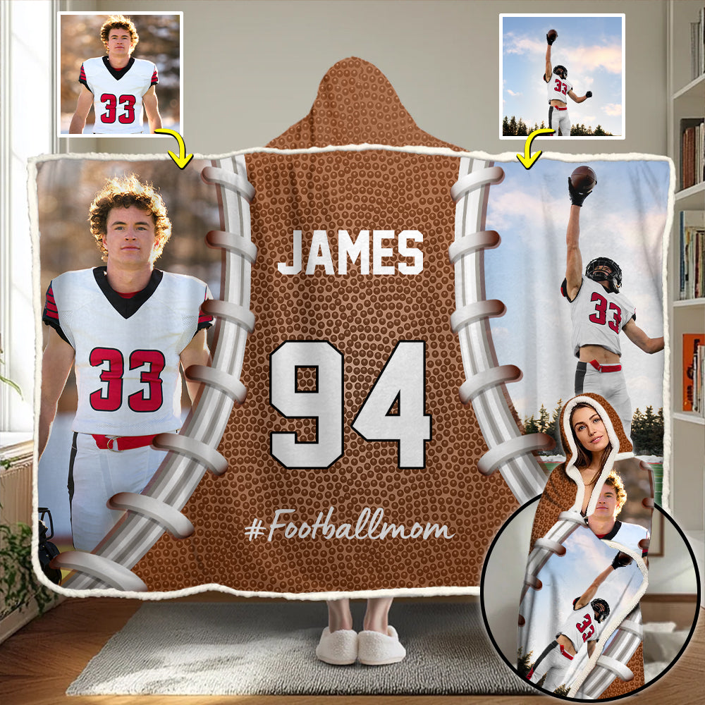 Custom Name & Photo Football Mom - Personalized Photo Wearable Blanket Hoodie Tu20