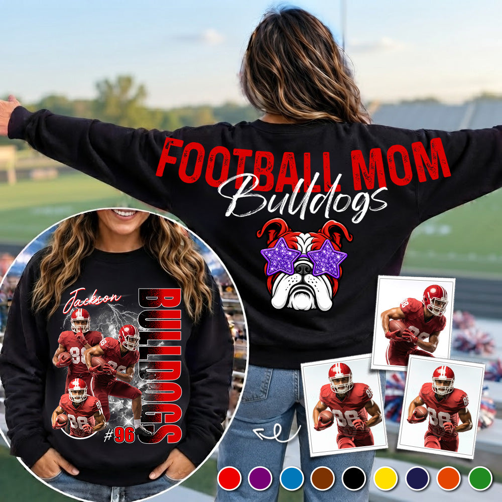 Personalized Football Mom Sweatshirt, Custom Large Back Graphic, Gift For Football Mom Football Lovers Football Family MI209 T24