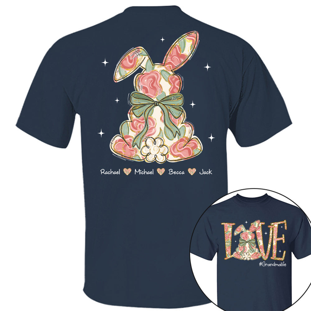 Custom Easter Bunny Bow T-Shirt, Personalized Gift For Grandma & Kids T1807 Tu20