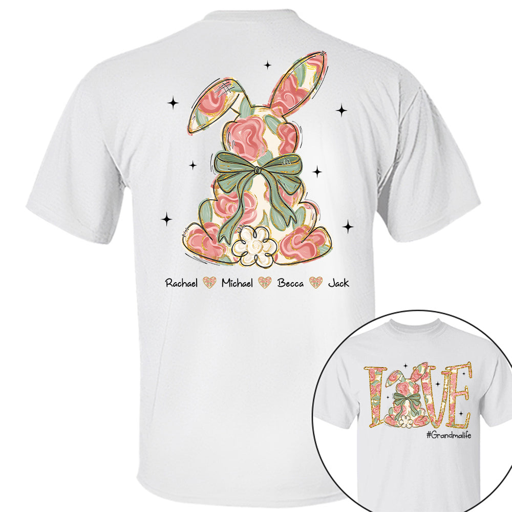 Custom Easter Bunny Bow T-Shirt, Personalized Gift For Grandma & Kids T1807 Tu20