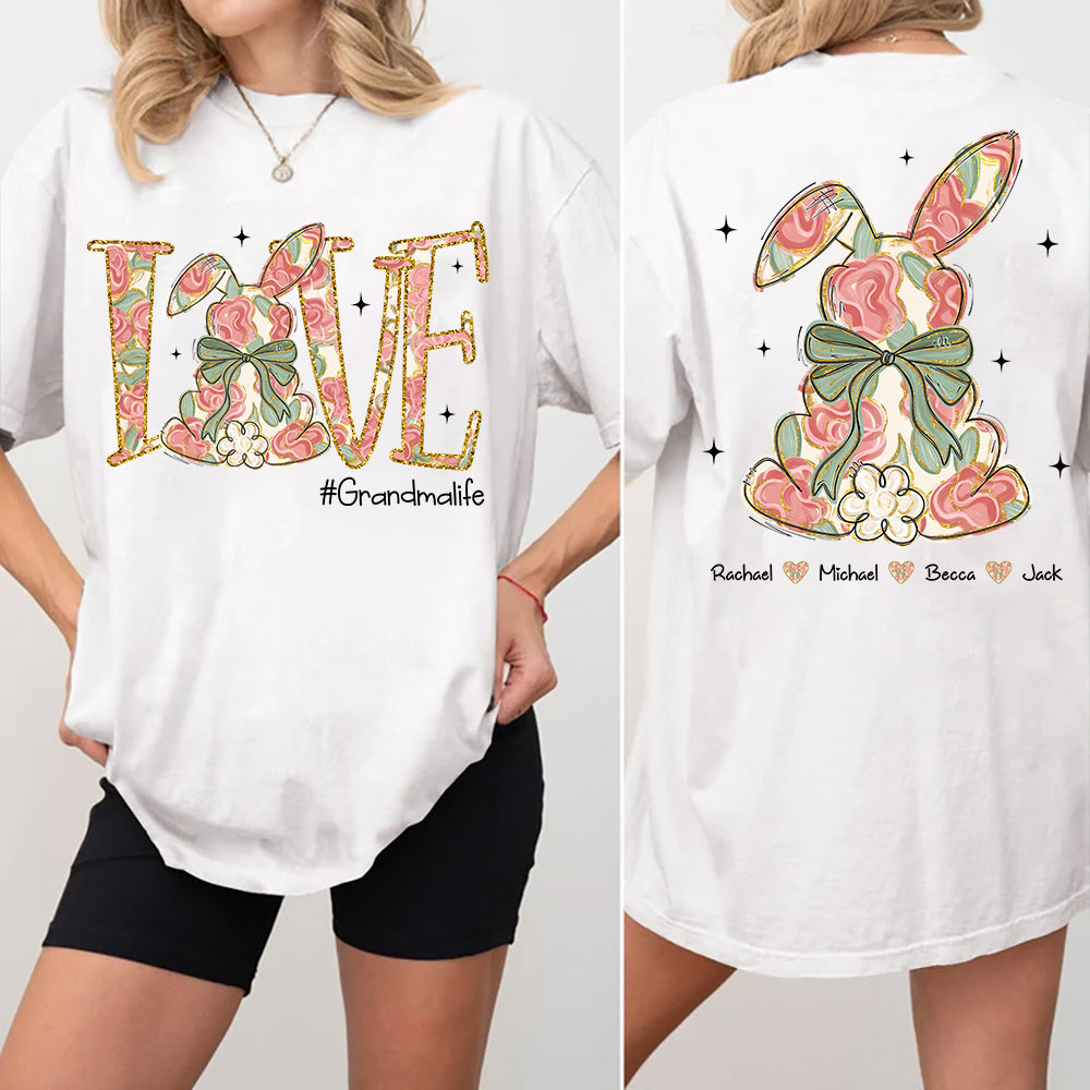 Custom Easter Bunny Bow T-Shirt, Personalized Gift For Grandma & Kids T1807 Tu20