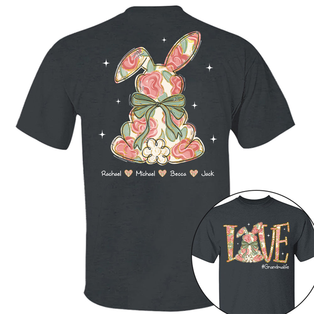 Custom Easter Bunny Bow T-Shirt, Personalized Gift For Grandma & Kids T1807 Tu20