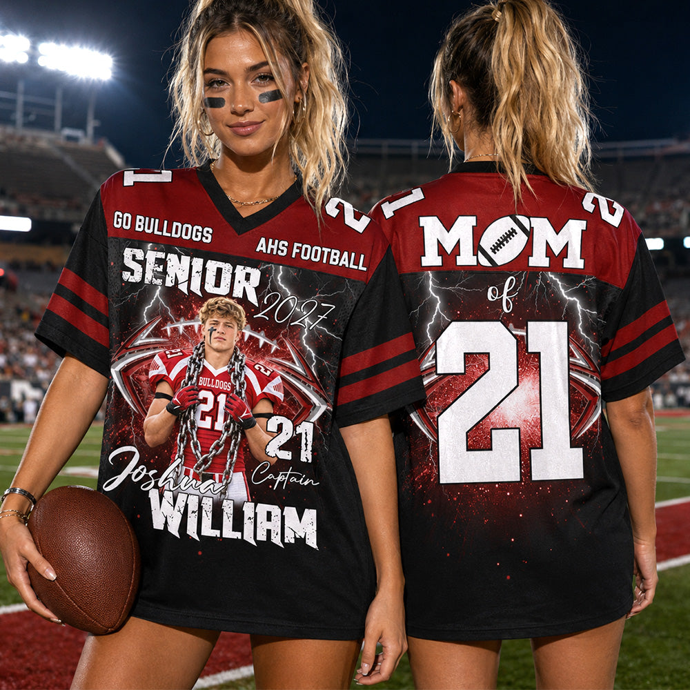 Custom Football Player Photo Senior Year Football Jersey Shirt For Mom Dad Family Game Day Jersey H2511 Trna