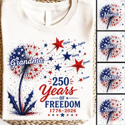 Custom Grandma Patriotic Dandelion 250th Anniversary Tee - Personalized Wild Flowers USA Flag 250 Years Of Freedom Shirt Gift for Grandma VH01